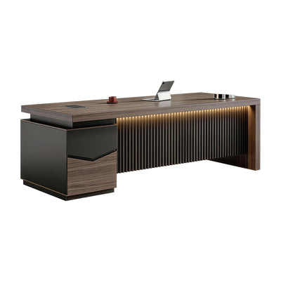   
                    Walnut Executive Desk with LED Fluted Front & Lockable Storage
                    