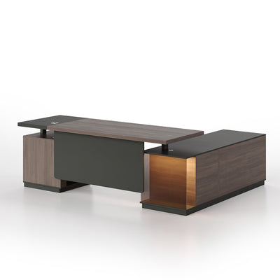   
                    L-Shaped Executive Standing Desk with Storage - Walnut & Dark Gray
                    