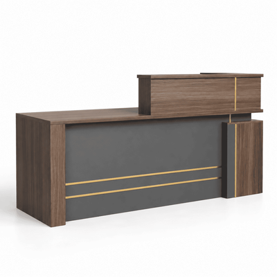   
                    Walnut & Black Reception Desk with Power Hub & Storage
                    