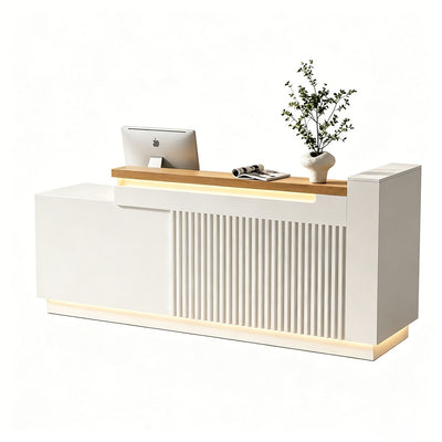   
                    Straight Reception Desk with LED Lighting - White & Natural
                    