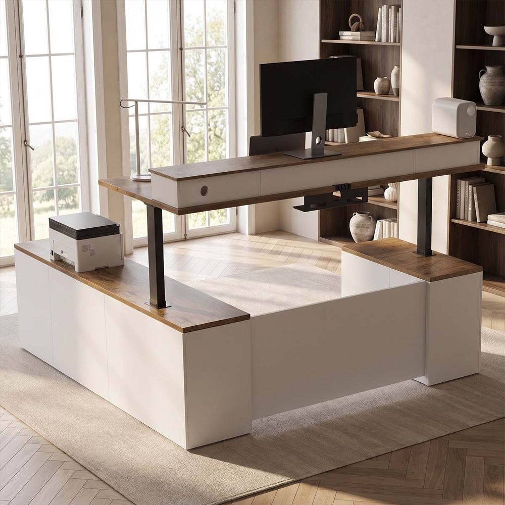 Scenes|walnut-and-white-standing-desk-private-executive-office-scenario-images-standing-desk-with-drawers-wooden-executive-standing-desk-sjz-0001